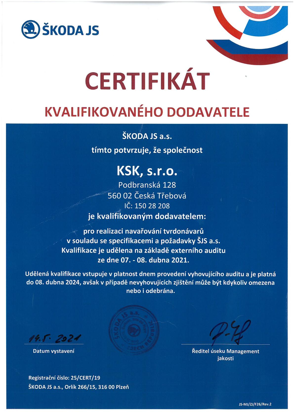 certifikát kvalifikovaného dodavatele